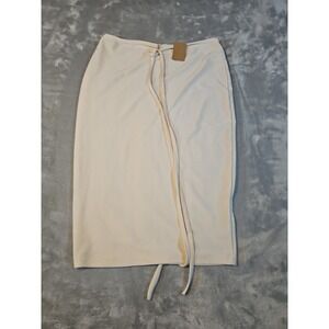 Cefian Cream Midi Skirt Womens Small High Waist Tie Detail S544-A Made in USA
